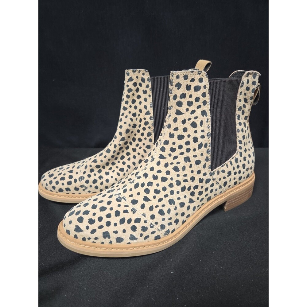 Toms Charlie Boots Women's 10 W Desert Tan Cheetah Leather Ankle Chelsea Bootie